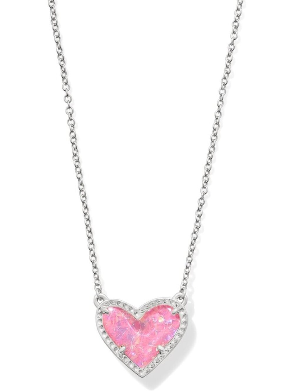 Women's Sliver Pink Heart Adjustable Length Fashion Jewellery Pendant Necklace